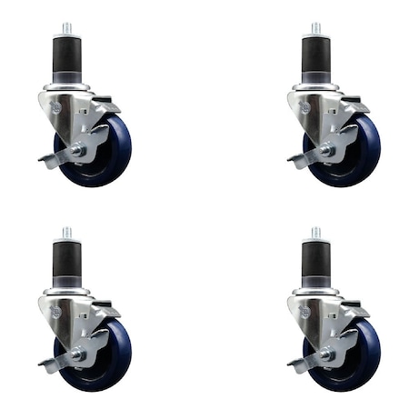 Service Caster 3.5'' Solid Poly Swivel 1-7/8'' Expanding Stem Caster Set with Brake, 4PK SCC-EX20S3514-SPUS-TLB-178-4